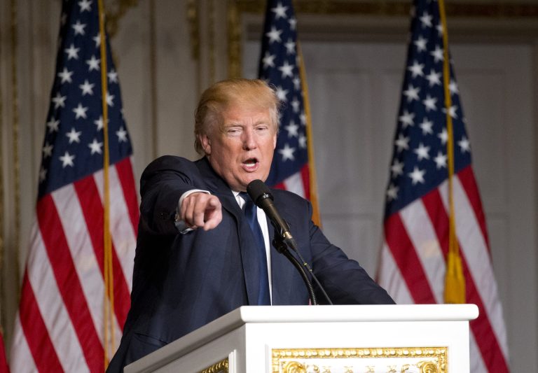 Republican presidential candidate Donald Trump speaks during the Palm Beach County GOP Lincoln Day Dinner at the Mar-A-Lago Club on March 20, 2016, in Palm Beach, Florida.