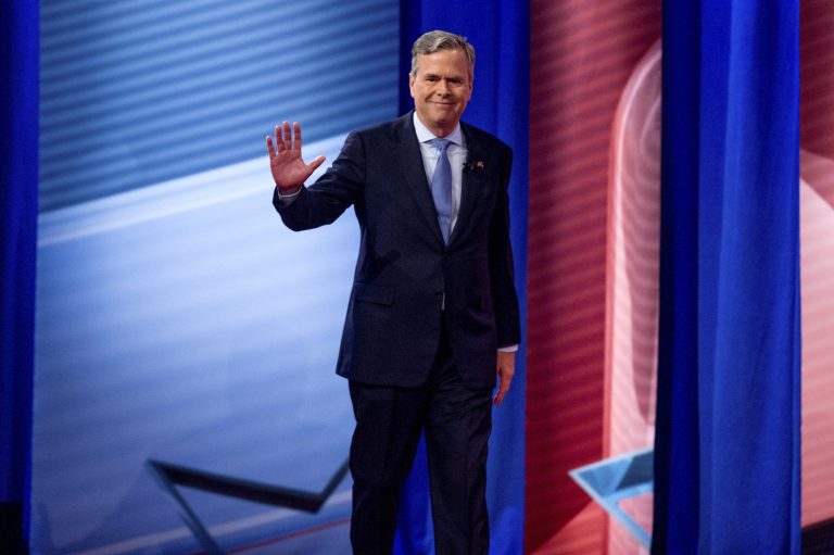 Republican presidential candidate former Florida Gov. Jeb Bush arrives for a CNN town hall at the University of South Carolina in Columbia, S.C., on Feb. 18, 2016.