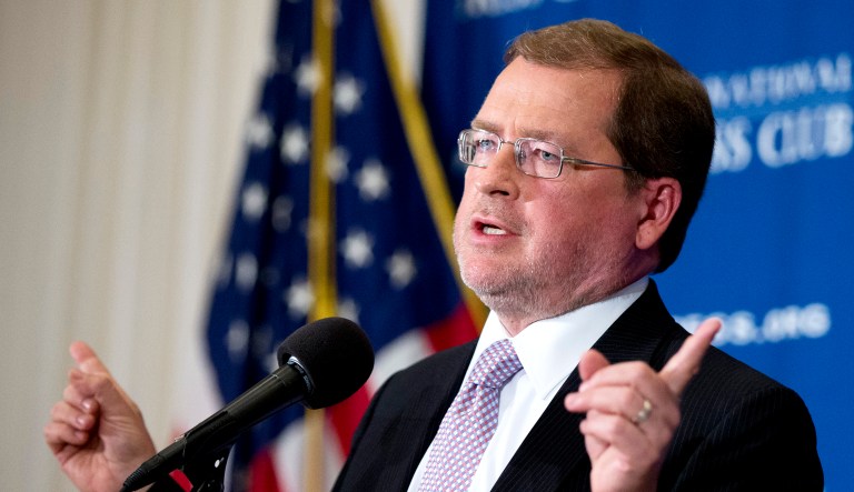 Grover Norquist speaks at the National Press Club in Washington.