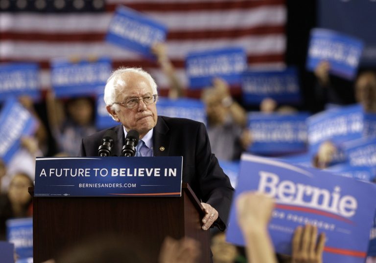 Democratic presidential candidate, Sen. Bernie Sanders, I-Vt., speaks during a rally in Baltimore, Saturday, April 23, 2016.