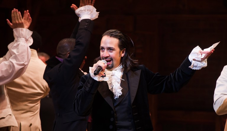 Lin-Manuel Miranda appears at the curtain call following the opening night performance of "Hamilton" at the Richard Rodgers Theatre on Thursday, Aug. 6, 2015, in New York.