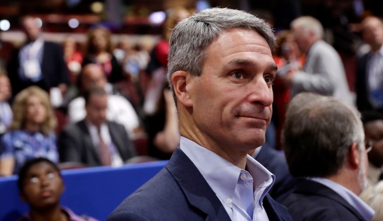 Former Attorney General of Virginia Ken Cuccinelli walks around the convention floor during first day of the Republican National Convention in Cleveland, Monday, July 18, 2016.