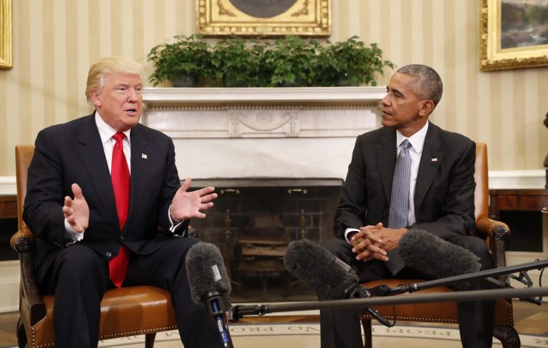 President Barack Obama meets with President-elect Donald Trump in the Oval Office of the White House in Washington, Thursday, Nov. 10, 2016.