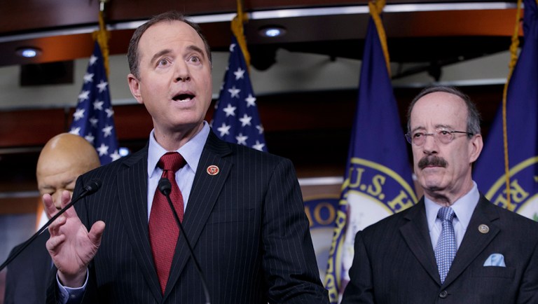 Rep. Adam Schiff, D-Calif., and Rep. Eliot Engel, D-N.Y., talk to the media.