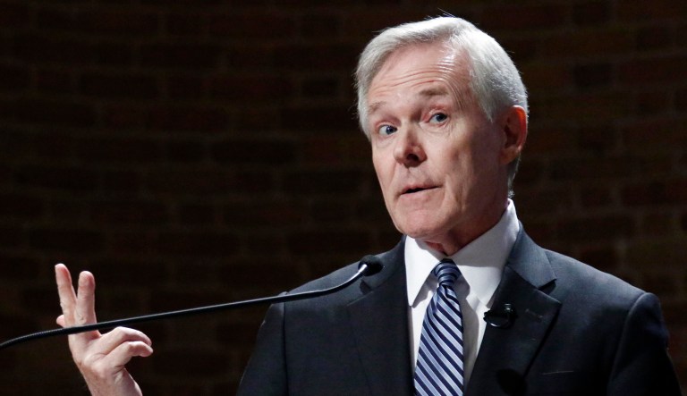 Former Secretary of the Navy and former Mississippi Gov. Ray Mabus addresses an audience.