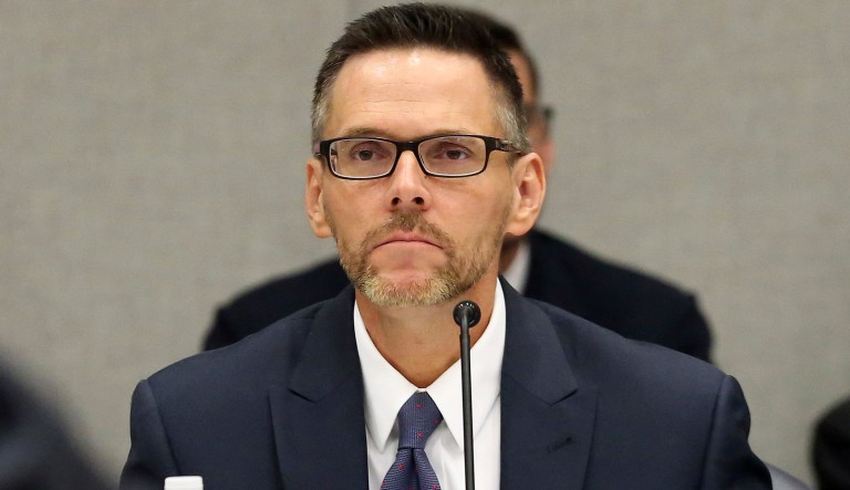 Criminal justice subcommittee chair Ross Spano, R-Dover, right, listens to Eric Friday of Florida Carry Inc. comment on a concealed weapons bill, Wednesday, March 15, 2017, in Tallahassee, Fla.