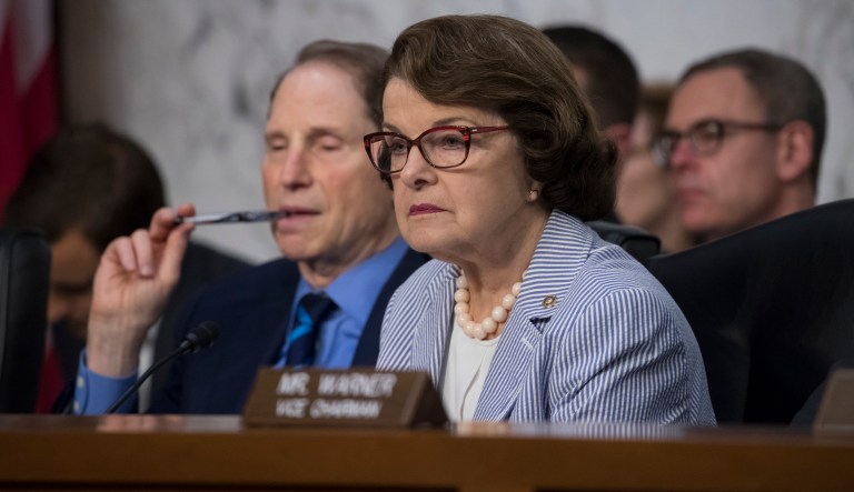 Sen. Dianne Feinstein, D-Calif., joined by Sen. Ron Wyden, D-Ore., listens during a Senate Select Committee on Intelligence hearing on Capitol Hill in Washington, Thursday, June 8, 2017.
