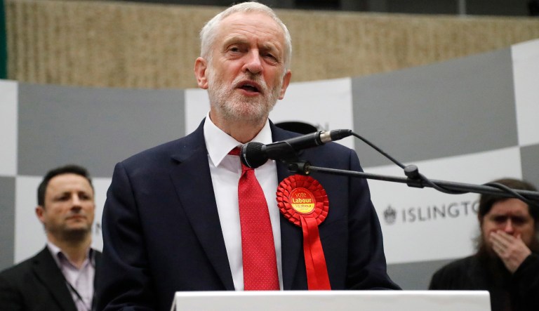 Britain's Labour Party leader Jeremy Corbyn speaks in Islington, London.
