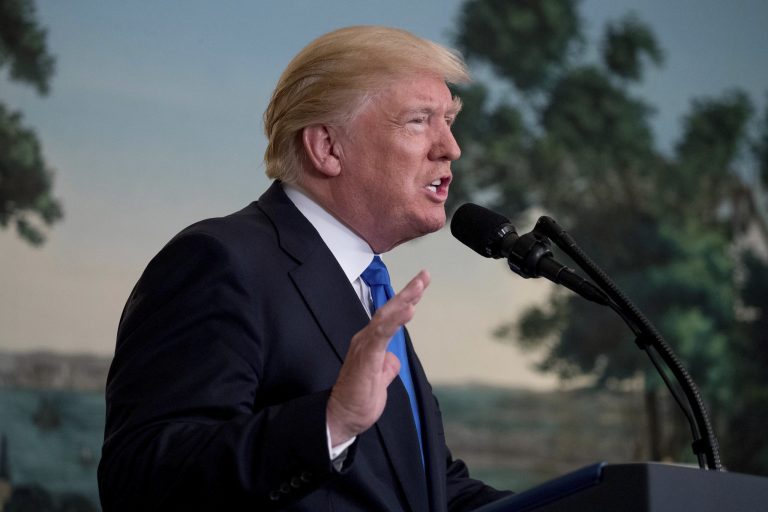 President Donald Trump speaks in the Diplomatic Room of the White House in Washington, Wednesday, June 14, 2017, about the shooting in Alexandria, Va. where House Majority Whip Steve Scalise of La., and others, where shot during a Congressional baseball practice.