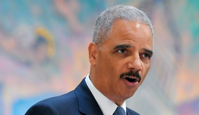 Former U.S. Attorney General Eric Holder speaks at a news conference on June 19, 2017, in Los Angeles.