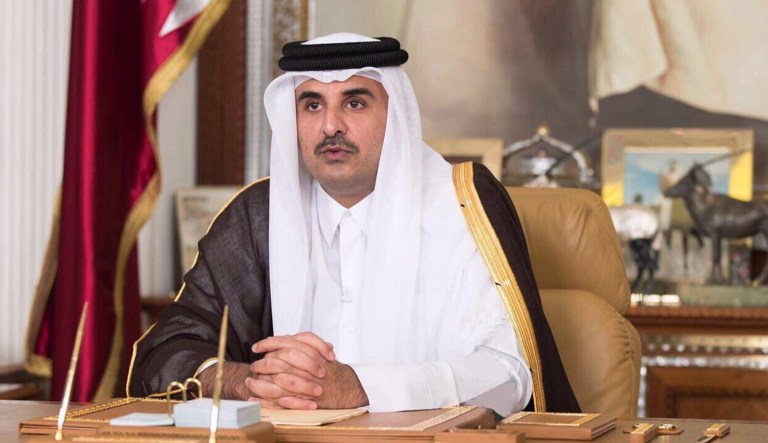 Emir of Qatar Sheikh Tamim bin Hamad Al Thani holds a televised speech in Doha, Qatar.
