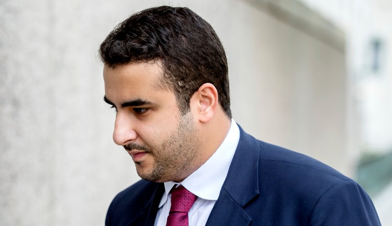 Saudi Arabia's ambassador to the U.S., Prince Khalid bin Salman, arrives on Capitol Hill in Washington. 