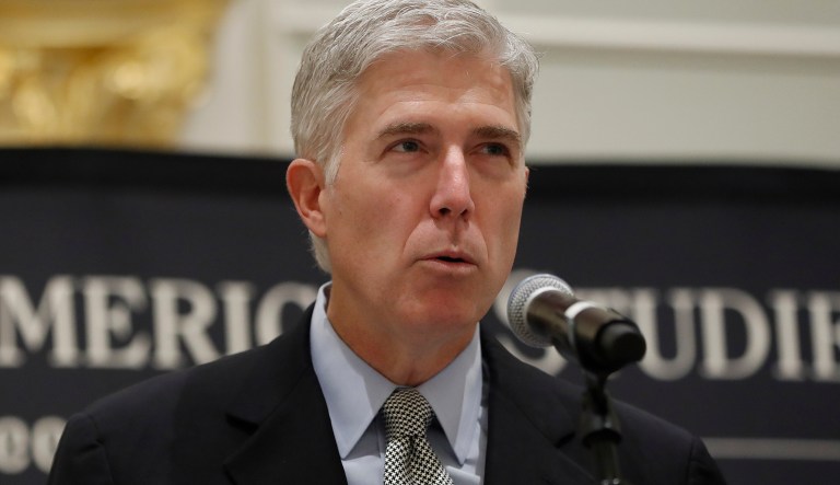 Supreme Court Justice Neil Gorsuch speaks at the 50th anniversary of the Fund for America Studies luncheon at the Trump Hotel in Washington, Thursday, Sept. 28, 2017. 