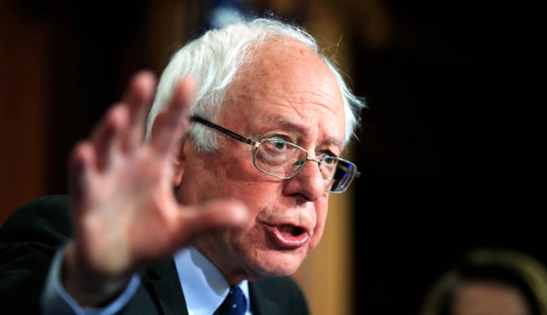 Sen. Bernie Sanders, I-Vt., speaks during a news conference on Capitol Hill in Washington, D.C.