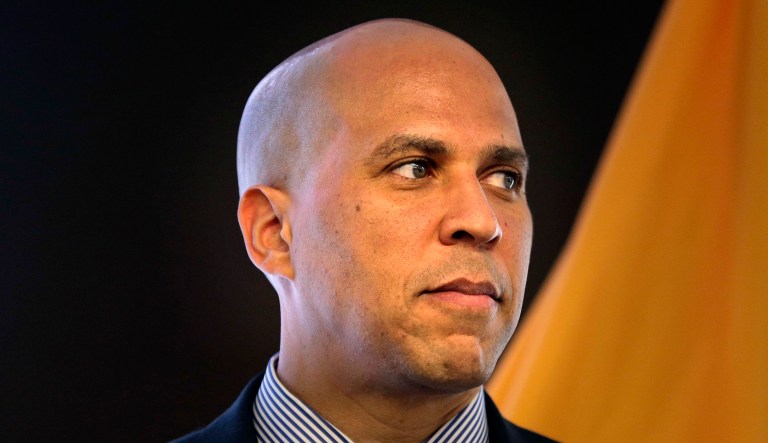 New Jersey Sen. Cory Booker speaks during an announcement in Newark, N.J.