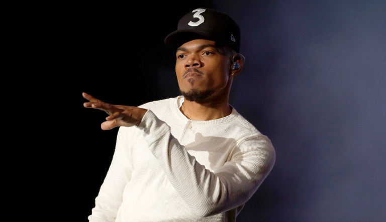 Chance The Rapper performs during a community concert at the Obama Foundation Summit Wednesday, Nov. 1, 2017, in Chicago.