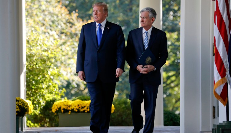 President Trump walks with Federal Reserve board member Jerome Powell before announcing him as his nominee for the next chair of the Federal Reserve in the Rose Garden of the White House in Washington, Thursday, Nov. 2, 2017.
