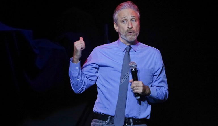 Comedian Jon Stewart performs on stage during the 11th Annual Stand Up for Heroes benefit, presented by the New York Comedy Festival and The Bob Woodruff Foundation, at the Theater at Madison Square Garden on Tuesday, Nov. 7, 2017, in New York.