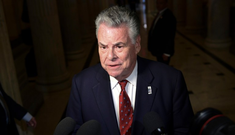 Rep. Peter King, R-N.Y., speaks with reporters on Capitol Hill.