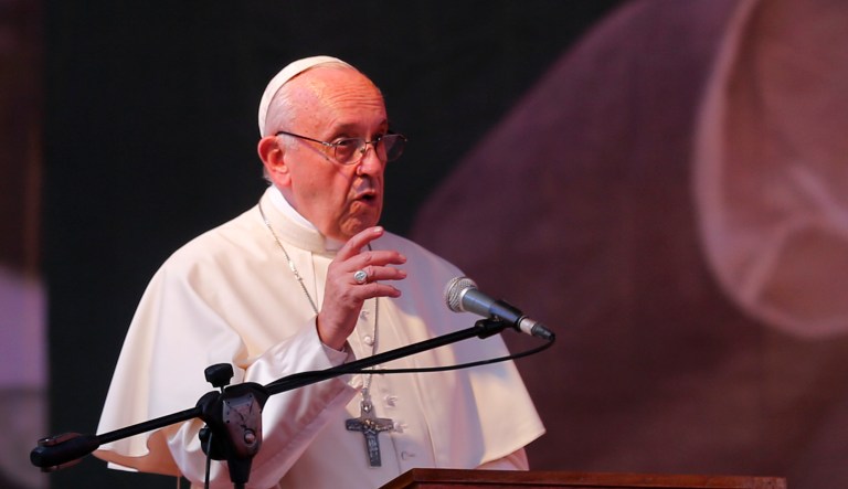 Pope Francis gives his speech.