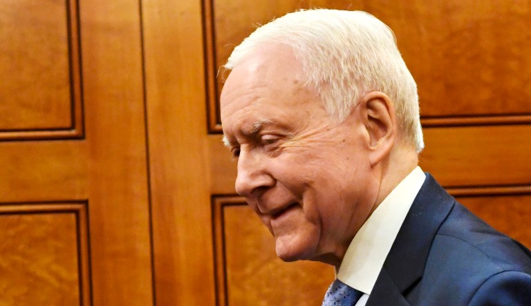 Sen. Orrin Hatch, R-Utah, gets on an elevator on Capitol Hill in D.C.