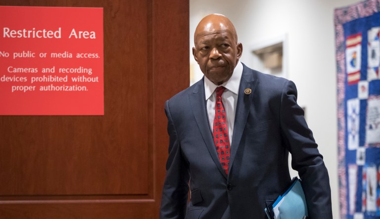 Rep. Elijah Cummings, D-Md., the ranking member of the Committee on Oversight and Government Reform, leaves a secure area at the Capitol in Washington.