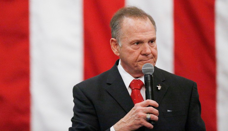 Roy Moore speaks at a campaign rally.