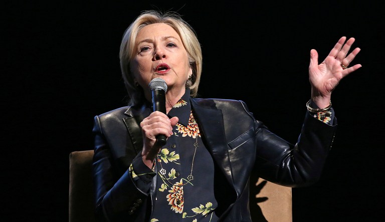 Former Secretary of State and presidential candidate Hillary Clinton speaks to the GirlsBuildLA Leadership Summit in Los Angeles. Thousands of girls are gathering for a leadership conference featuring Clinton, California Sen. Kamala Harris and female CEOs that comes as women across the country are sharing stories about how sexual misconduct by powerful men sidetracked their careers. 