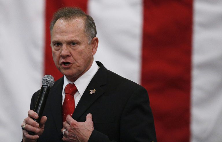 In this Dec. 11, 2017, file photo, U.S. Senate candidate Roy Moore speaks at a campaign rally in Midland City, Ala.