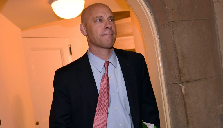 Legislative Director Marc Short walks up a flight of stairs as he arrives for a meeting with House Speaker Paul Ryan of Wis., on Capitol Hill in Washington, Wednesday, Jan. 3, 2018. Ryan is hosting a meeting with Short, White House Budget Director Mick Mulvaney and Republican and Democratic leaders of Congress.