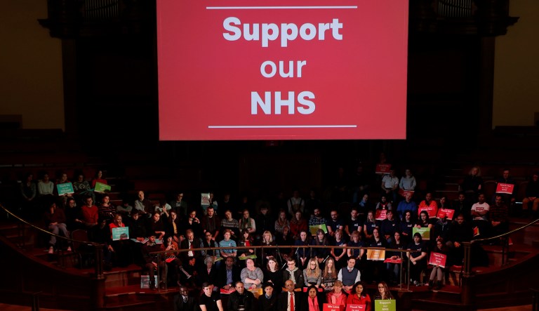 A rally to demand the government introduce an emergency budget for the National Health Service (NHS) to end a winter crisis. (AP Photo/Matt Dunham)