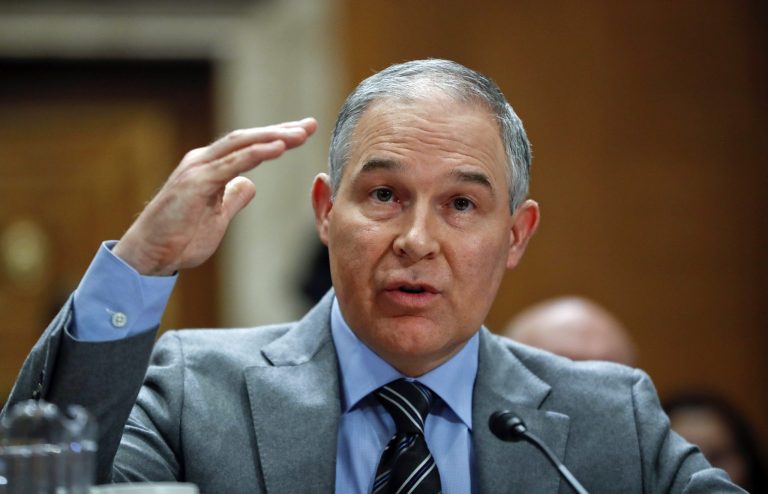 Environmental Protection Agency Administrator Scott Pruitt talks during a hearing.