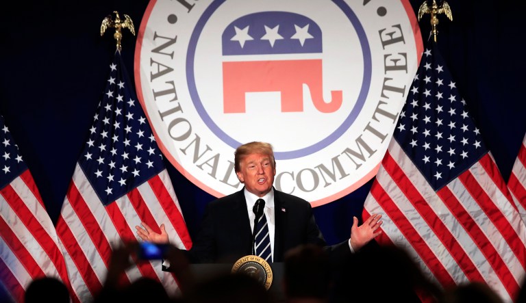 President Trump speaks at the Republican National Committee meeting. 