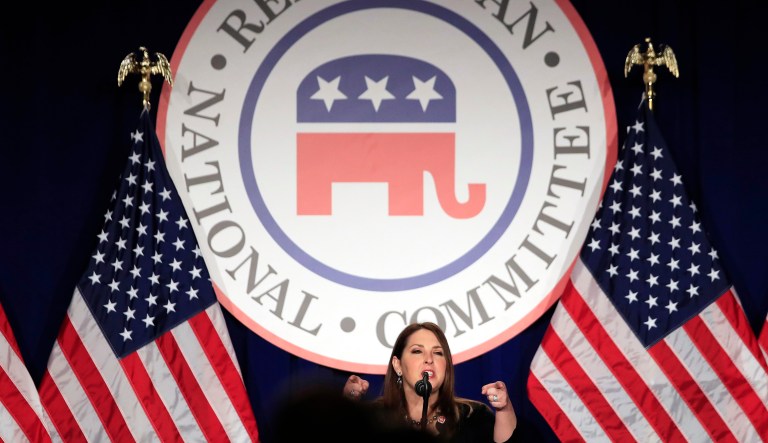 RNC Chairman Ronna McDaniel speaks at the Republican National Committee meeting. 