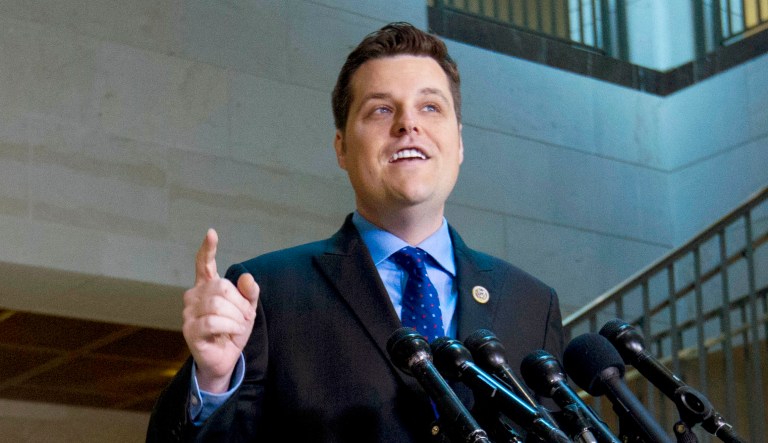 Rep. Matt Gaetz, R-Fla., speaks during a news conference.