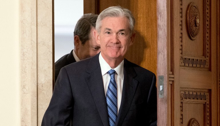 Chairman Jerome Powell arrives at the Federal Reserve in Washington.
