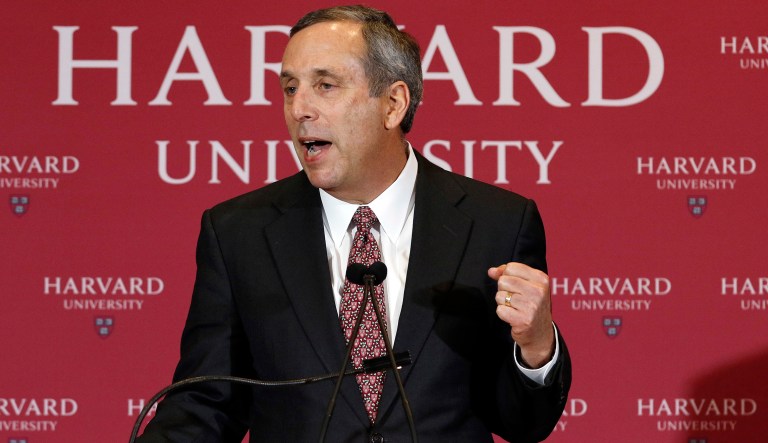 Lawrence Bacow speaks after being introduced Sunday, Feb. 11, 2018, in Cambridge, Mass., as the 29th president of Harvard University. Bacow, former president of Tufts University and a leader-in-residence at Harvard's Kennedy School of Government, assumes the office July 1. He will succeed Drew Faust, 70, who has served in the post for more than a decade as Harvard's first female president.