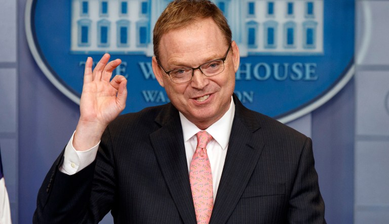 White House Council of Economic Advisers Chairman Kevin Hassett speaks during the daily press briefing at the White House Thursday, Feb. 22, 2018, in Washington.