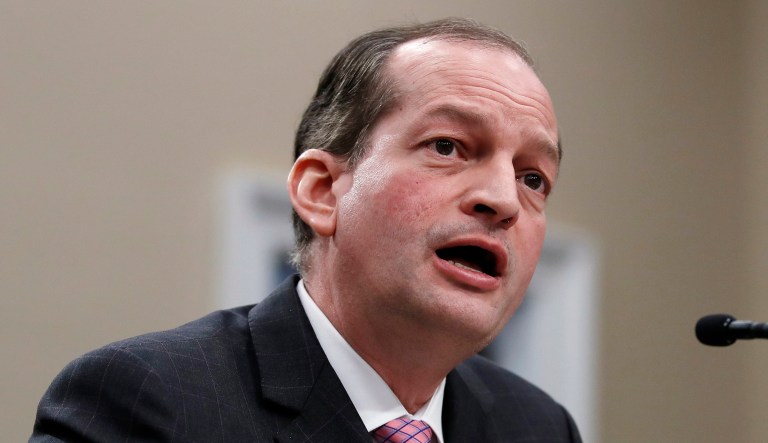 Labor Secretary Alexander Acosta testifies during a hearing before the House Appropriations subcommittee on budget on Capitol Hill in Washington, D.C.