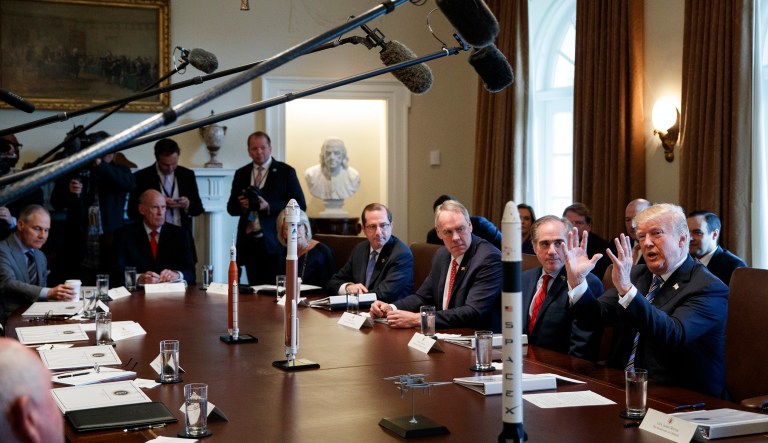 President Trump speaks during a cabinet meeting at the White House in Washington.  