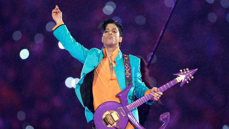 Prince performs during the halftime show at the Super Bowl XLI football game at Dolphin Stadium in Miami.