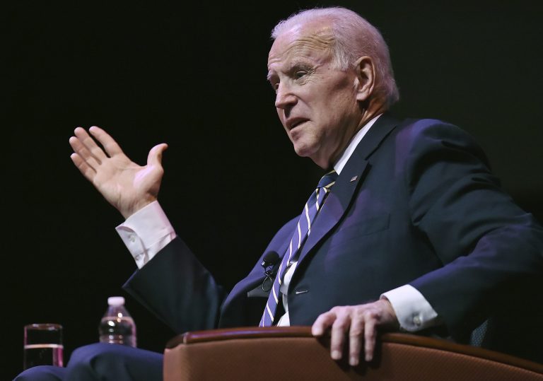 Former U.S. Vice President Joe Biden speaks during a moderated conversation at Southern Connecticut State University on Friday in New Haven, Conn.