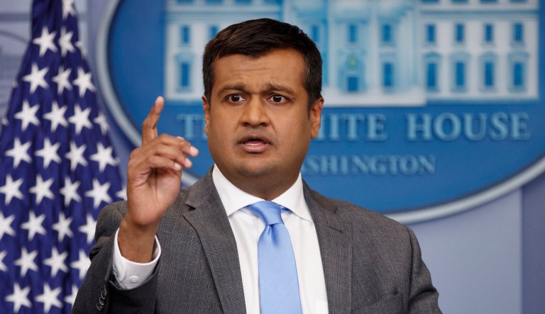 White House principal deputy press secretary Raj Shah speaks during the daily news briefing at the White House, in Washington, Monday, March 26, 2018.