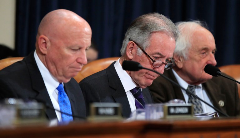 House Ways and Means Committee Chairman Kevin Brady, from left, with ranking member Rep. Richard Neal, D-Mass., and member Rep. Sander Levin, D-Mich., listen during a hearing.