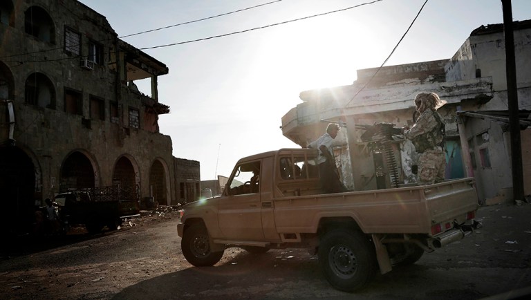 Saudi-led coalition backed forces petrol, Mocha, Yemen.