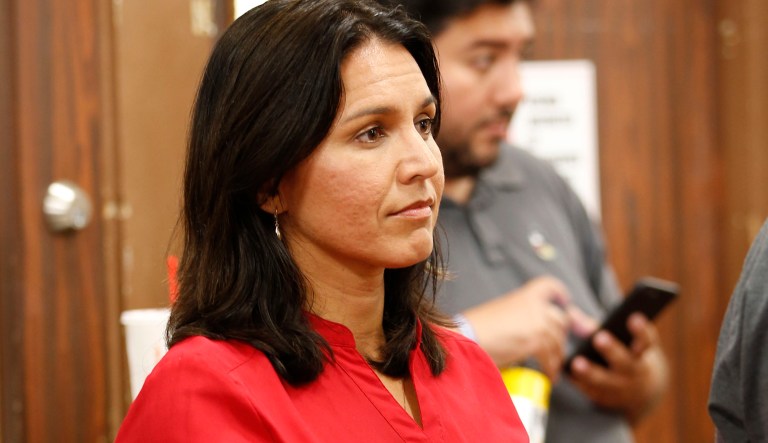 Rep. Tulsi Gabbard, D-Hawaii, attends a community meeting at Pahoa High School, Friday, May 4, 2018, in Pahoa, Hawaii.