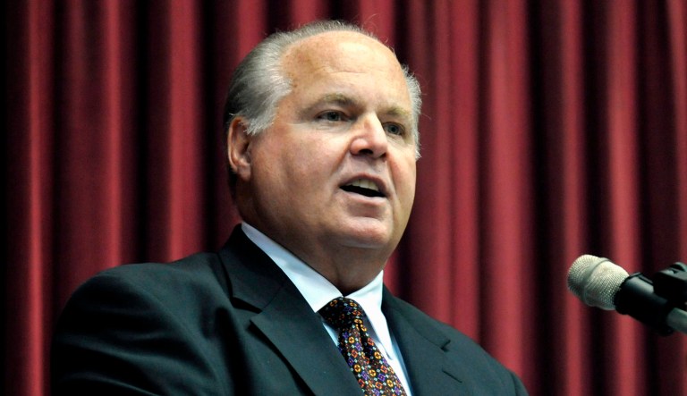 Rush Limbaugh speaks at an event.
