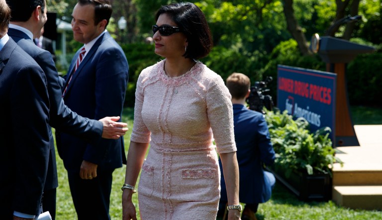 Seema Verma, administrator of the Centers for Medicare and Medicaid, arrives for an event on prescription drug prices with President Donald Trump in the Rose Garden of the White House, Friday, May 11, 2018, in Washington.