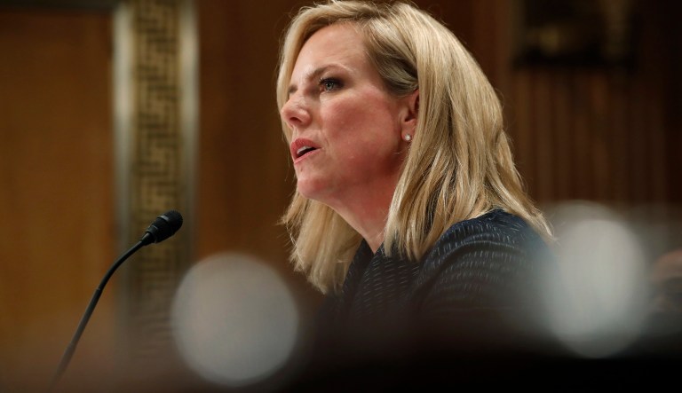 Homeland Security Secretary Kirstjen Nielsen testifies to the Senate Homeland Security Committee, Tuesday, May 15, 2018, on Capitol Hill in Washington.