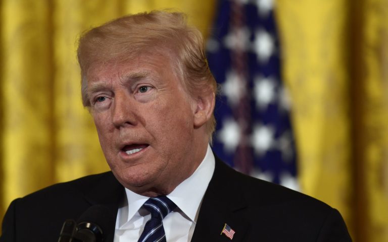 In this May 18, 2018 photo, President Donald Trump speaks in the East Room of the White House in Washington. 